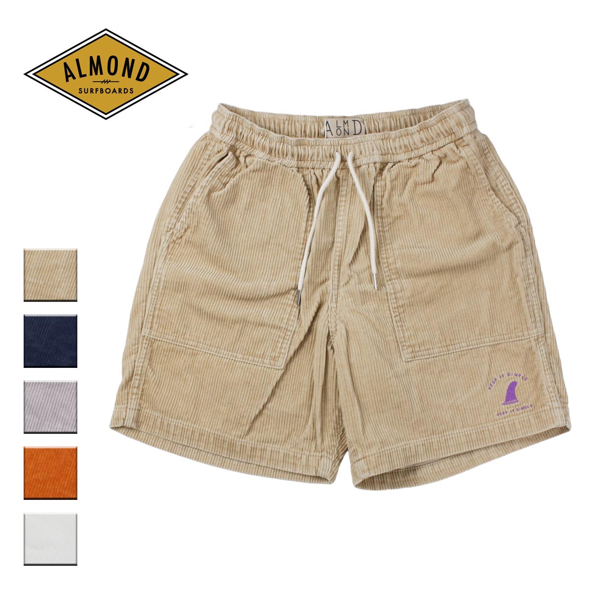 楽天BlueismAlmond Surf アーモンドサーフ KEEP IT SIMPLE CORDUROY SHORTS メンズ ベージュ/ネイビー/ライトグレー/オレンジ/ホワイト XS-L OZ2330【ショートパンツ ショーツ ハーフパンツ 短パン コーデュロイ 日本製 サーフ おしゃれ ブランド サーフブランド 茶色 紺 白】