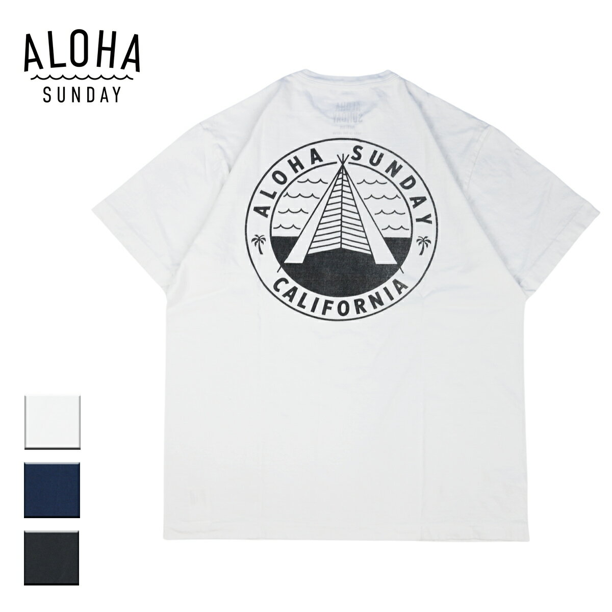 ALOHA SUNDAY アロハサンデー ロゴプリントTシャツ メンズ/レディース ホワイト/ネイビー/ブラック S-XL AS1006
