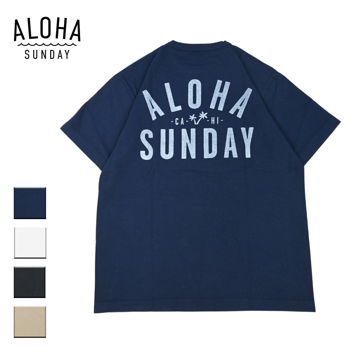 ALOHA SUNDAY アロハサンデー ロゴプリントTシャツ メンズ/レディース ネイビー/ホワイト/ブラック/サンド M-XL AS1008