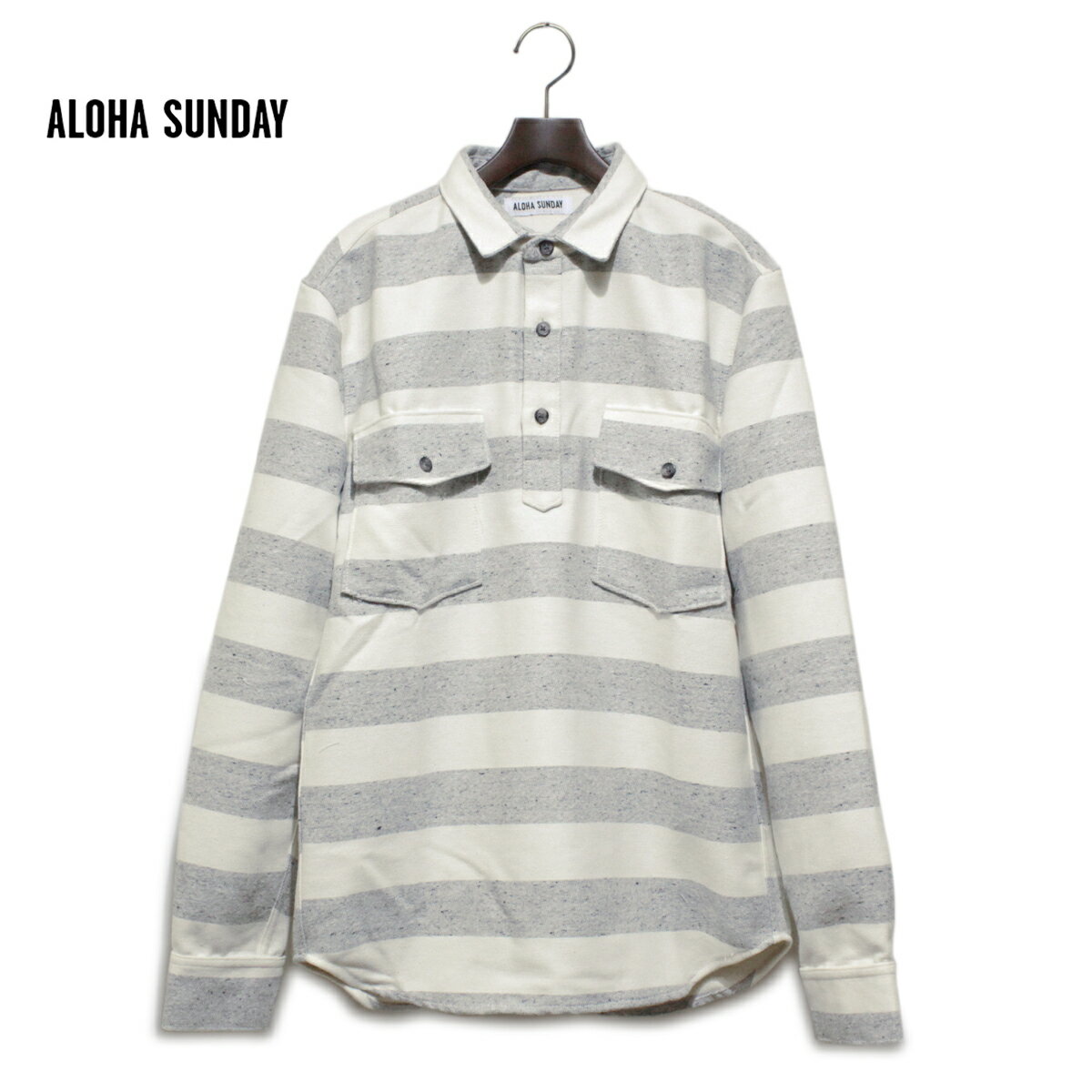 【セール】【80%OFF】ALOHA SUNDAY アロハサンデー FASI ボーダーシャツ メンズ グレーXナチュラル S-XL