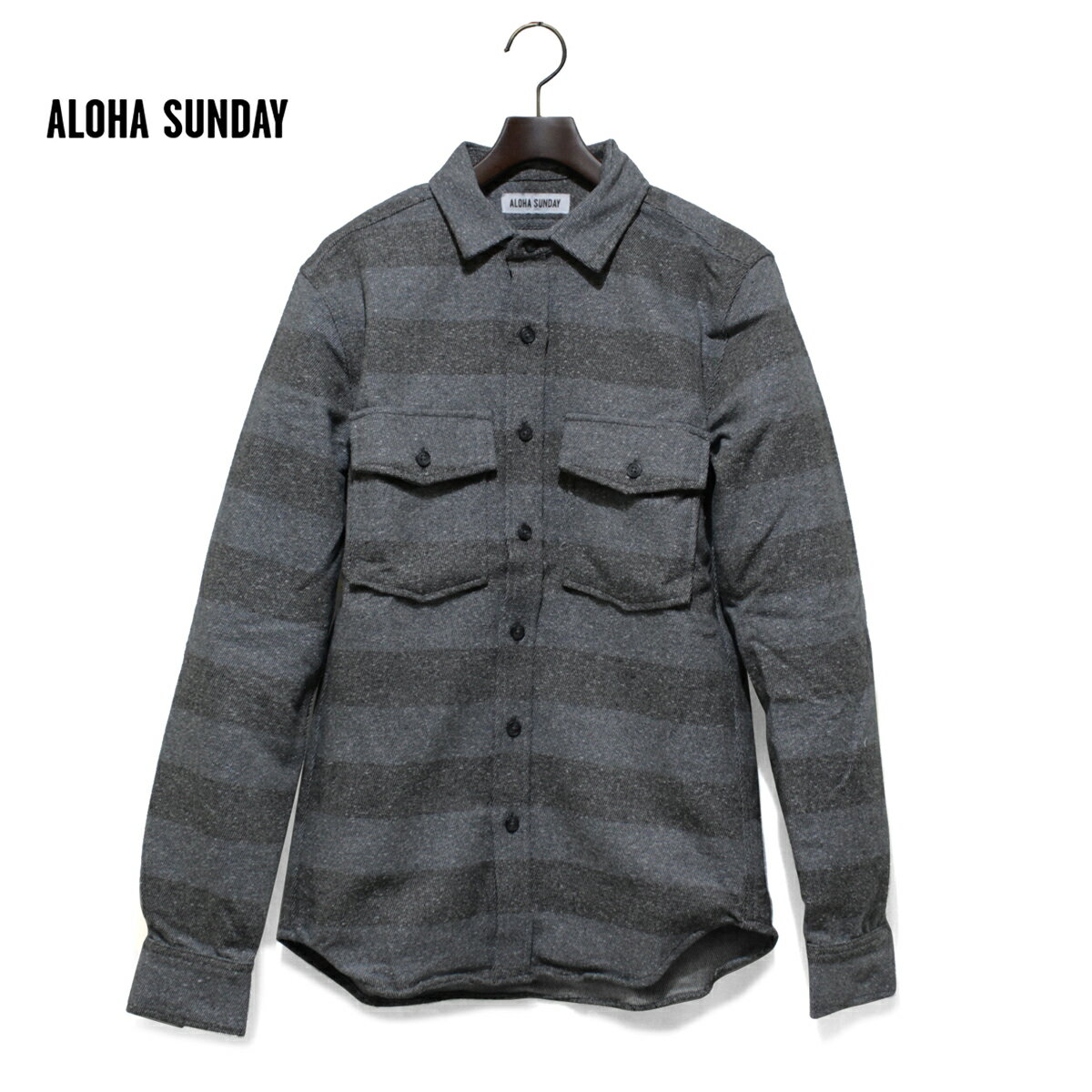 【セール】【80%OFF】ALOHA SUNDAY アロハサンデー ALEXANDER ボーダーシャツ メンズ ブルーXチャコール S-XL