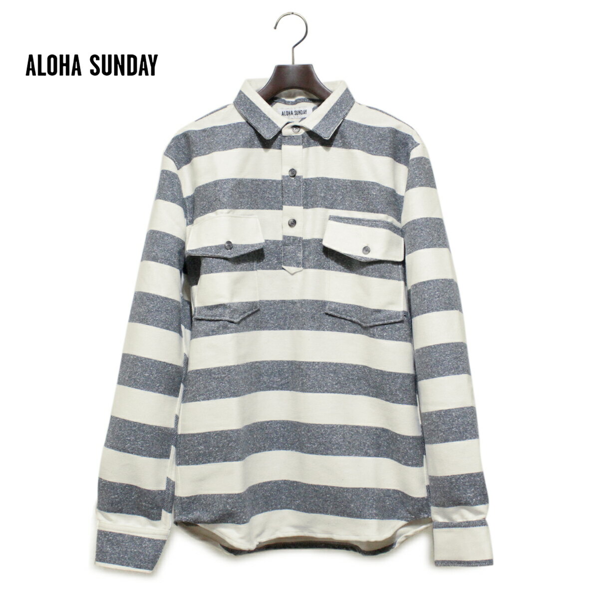 【セール】【80%OFF】ALOHA SUNDAY アロハサンデー FASI ボーダーシャツ メンズ ネイビーXナチュラル S-XL