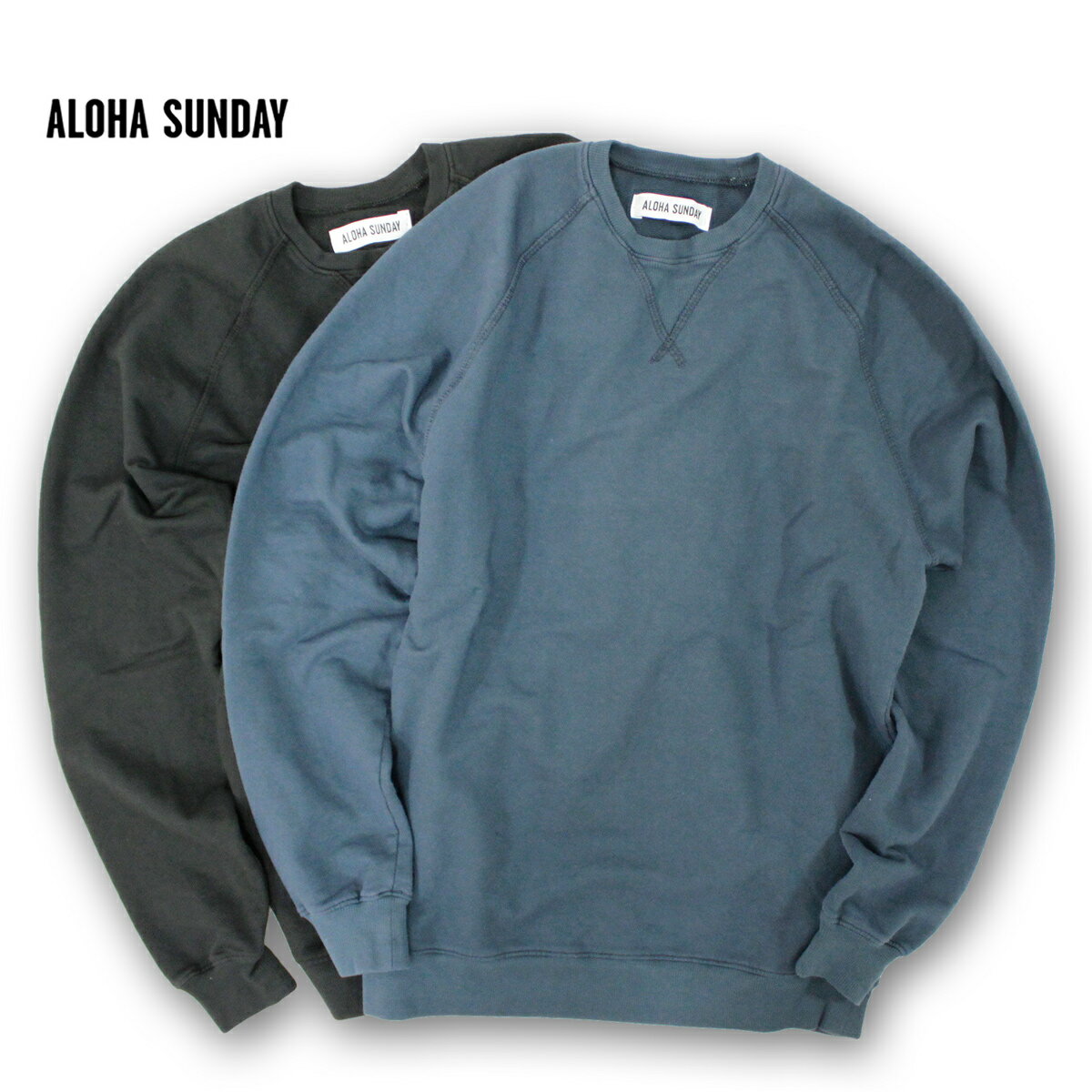 【セール】【80%OFF】ALOHA SUNDAY アロハサンデー KAPONO スウェットトレーナー メンズ/レディース ネイビー/ブラック XS-M