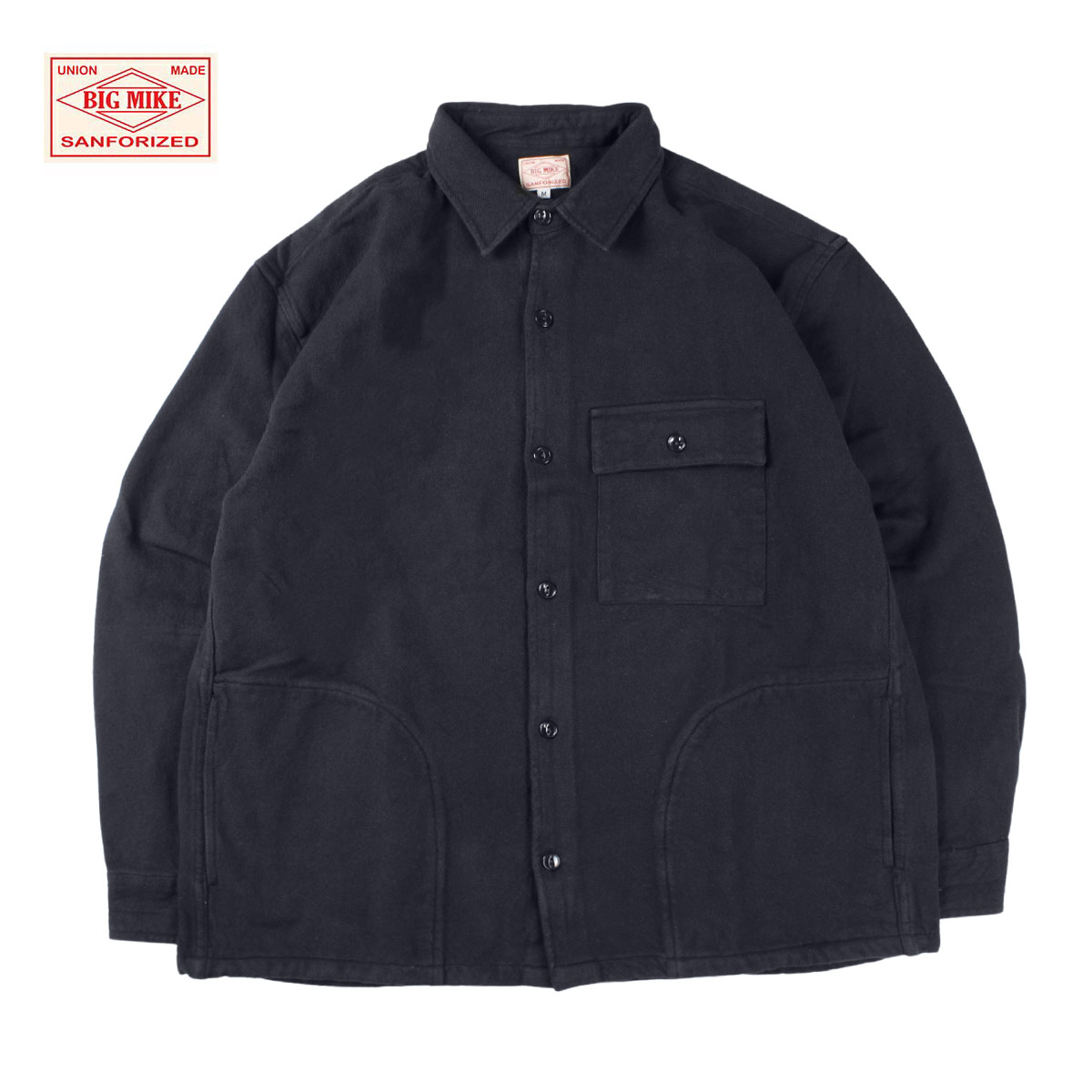 BIG MIKE ビッグマイク HEAVY FLANNEL SHIRTS メンズ ダークネイビー M-XL【フランネルシャツ シャツ 長袖 裏起毛 ネルシャツ 無地 シンプル ワークシャツ 胸ポケット カジュアル おしゃれ ブランド アメカジ アウトドア アメカジブランド 紺】