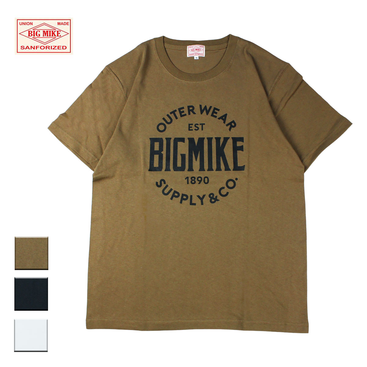 BIG MIKE ビッグマイク CIRCLE LOGO S/S TEE メンズ/レディース キャメル/ブラック/ホワイト M-XL【Tシャツ 半袖 カットソー ヘビーウェイト サークル ロゴ ブランドロゴ おしゃれ ブランド ア…