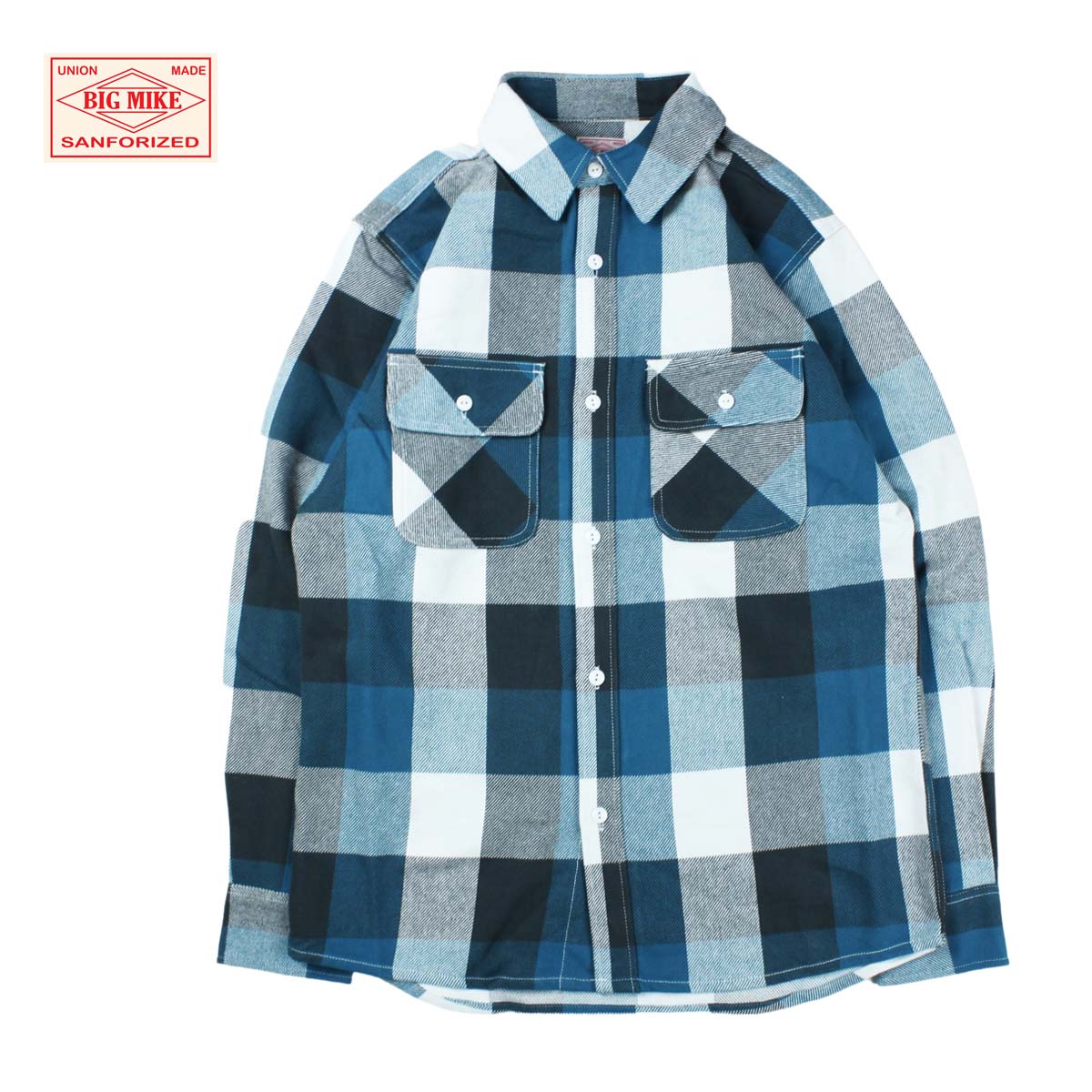 BIG MIKE ビッグマイク HEAVY FLANNEL SHIRTS メンズ ブルー×スミ×オフ S-XL