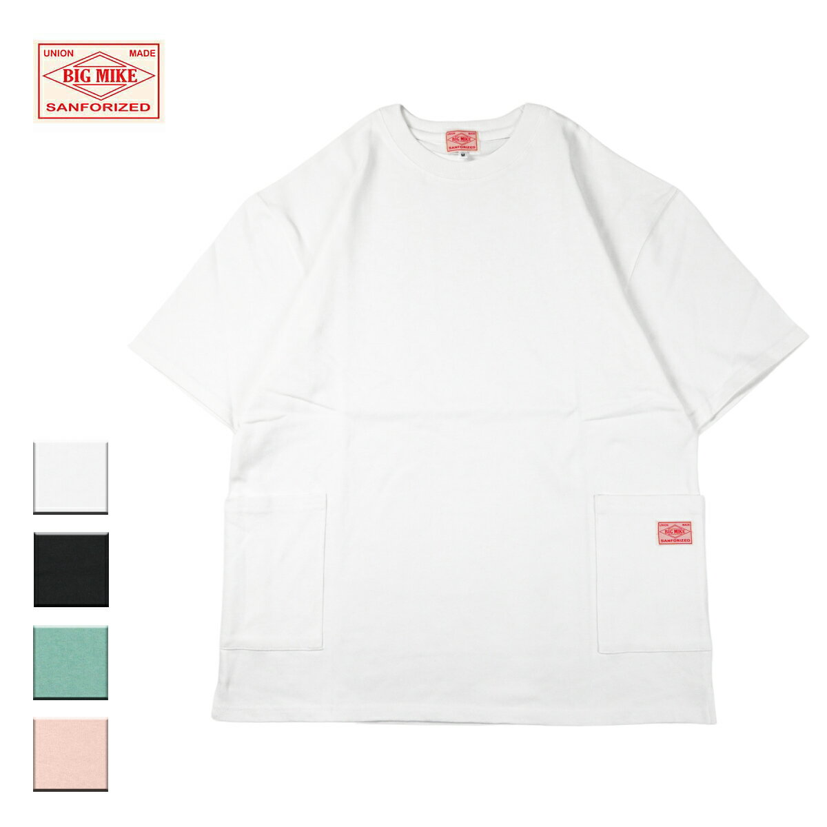 BIG MIKE ビッグマイク W POCKET S/S TEE メンズ/レディース ホワイト/ブラック/ミント/オフピンク M-XL