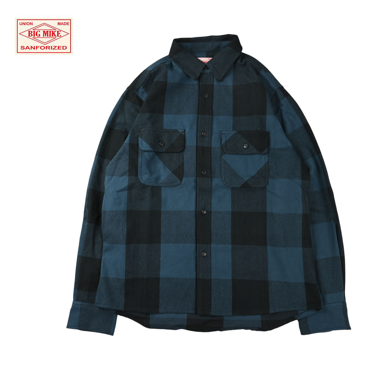 BIG MIKE ビッグマイク HEAVY FLANNEL SHIRTS メンズ ブルーグレー×ブラック M-XL【フランネルシャツ シャツ 長袖 ネルシャツ チェックシャツ ワークシャツ ヘビーネルシャツ ヘビーウェイト カジュアル おしゃれ ブランド アメカジ アウトドア アメカジブランド】