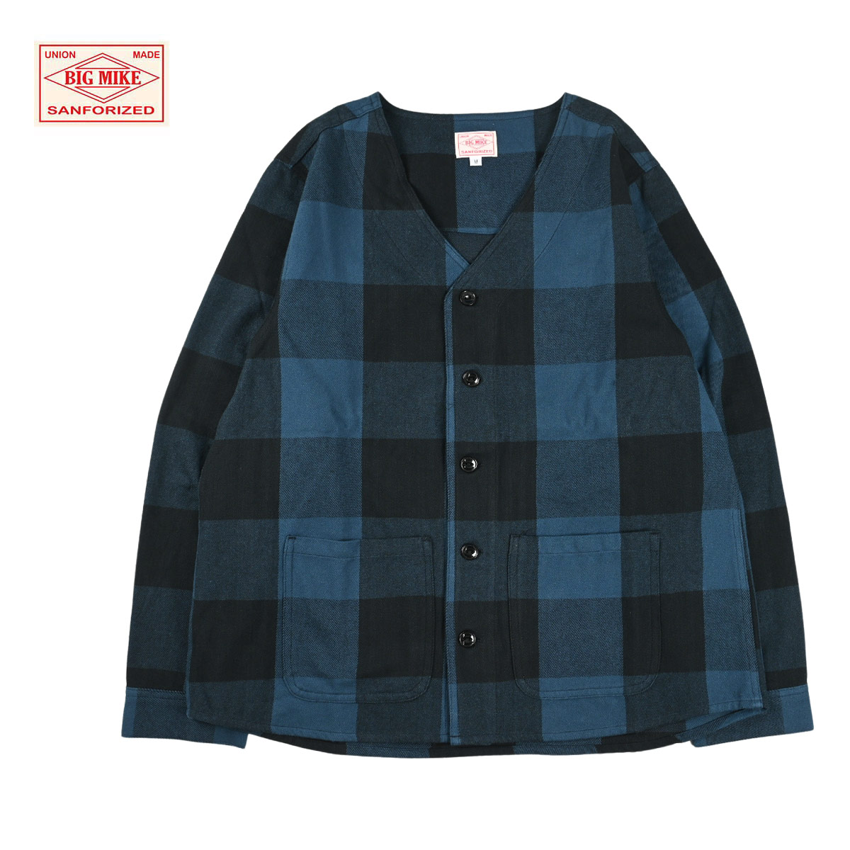 BIG MIKE ビッグマイク FLANNEL CARDIGAN メンズ ブルーグレー×ブラック M-XL