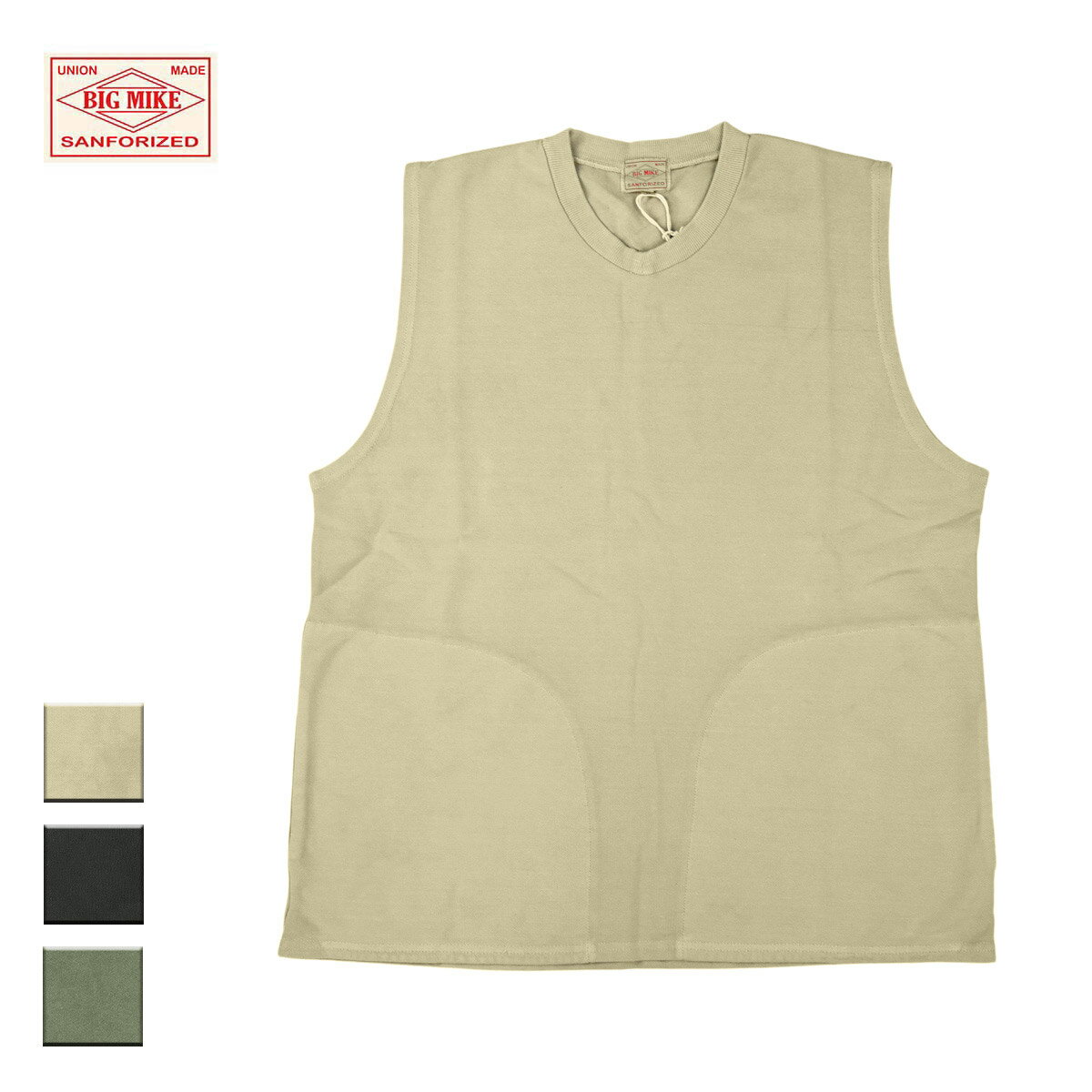 BIG MIKE ビッグマイク Pigment 鹿の子 Sweat Vest メンズ/レディース サンド/オリーブ/ブラック M-XL【スウェットベスト スウェット ベスト 鹿子 無地 シンプル おしゃれ ブランド アメカジ …