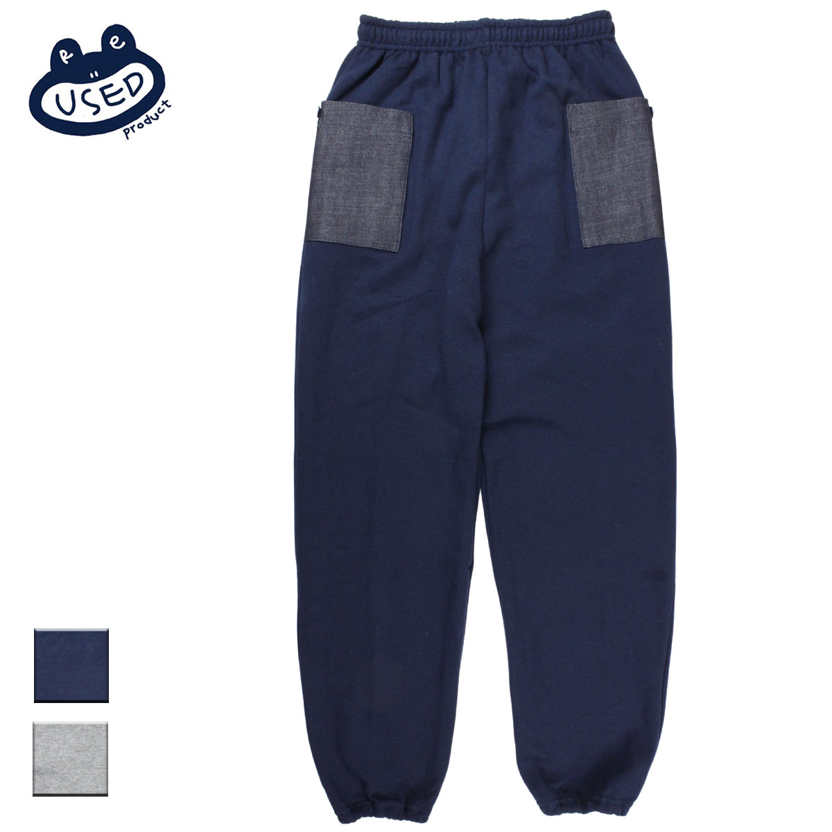 feel so easy/Reused Product BIG POCKET SWEAT PANTS メンズ/レディース ネイビー×デニム/グレー×帆布 M-L【スウェット スウェットパンツ パンツ 裏起毛 日本製 日本 ルームウェア デニムポケット 無地 ヴィンテージ おしゃれ サーフ ブランド】