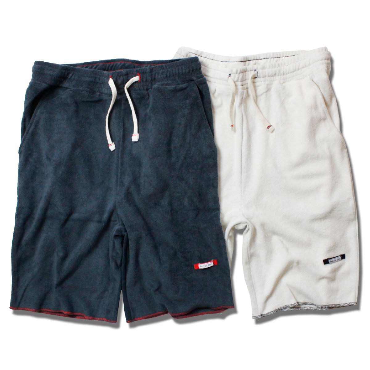 feel so easy/Organic Cotton Ecology Standard COMPACT PILE SHORTS メンズ ホワイト/チャコール S-L