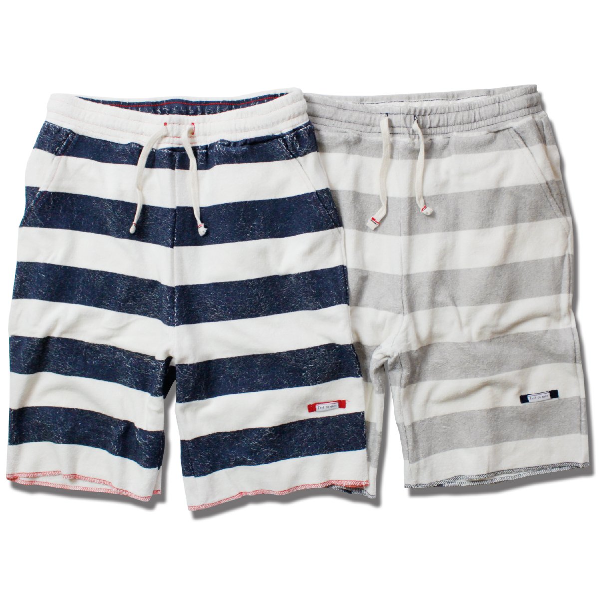 feel so easy/Organic Cotton Ecology Standard COMPACT PILE SHORTS BORDER メンズ ネイビー/グレー S-L