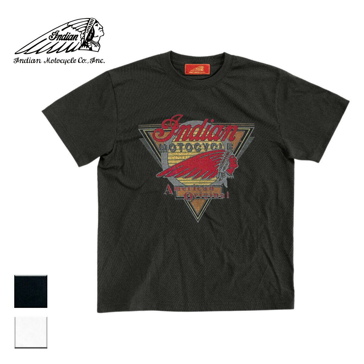 Indian インディアン The Indian is Back Tee American Original メンズ/レディース ブラック/ホワイト S-L【Tシャツ 半袖 ヘッドマーク ブランドロゴ アーカイブ 復刻 ヴィンテージ クラック おしゃれ ブランド アメカジ ネイティブアメリカン 黒 白】