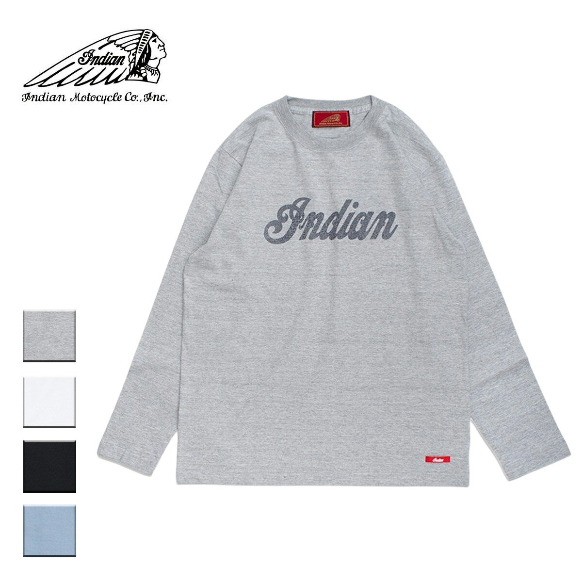 Indian インディアン Basic L/S tee logo メンズ/レディース グレー/ホワイト/ブラック/アシッドブルー M-XL【インディアンモトサイクル インディアンモーターサイクル Tシャツ 長袖 長袖Tシャツ ロングTシャツ ロンT ロゴ ブランドロゴ ブランド おしゃれ 黒 白】