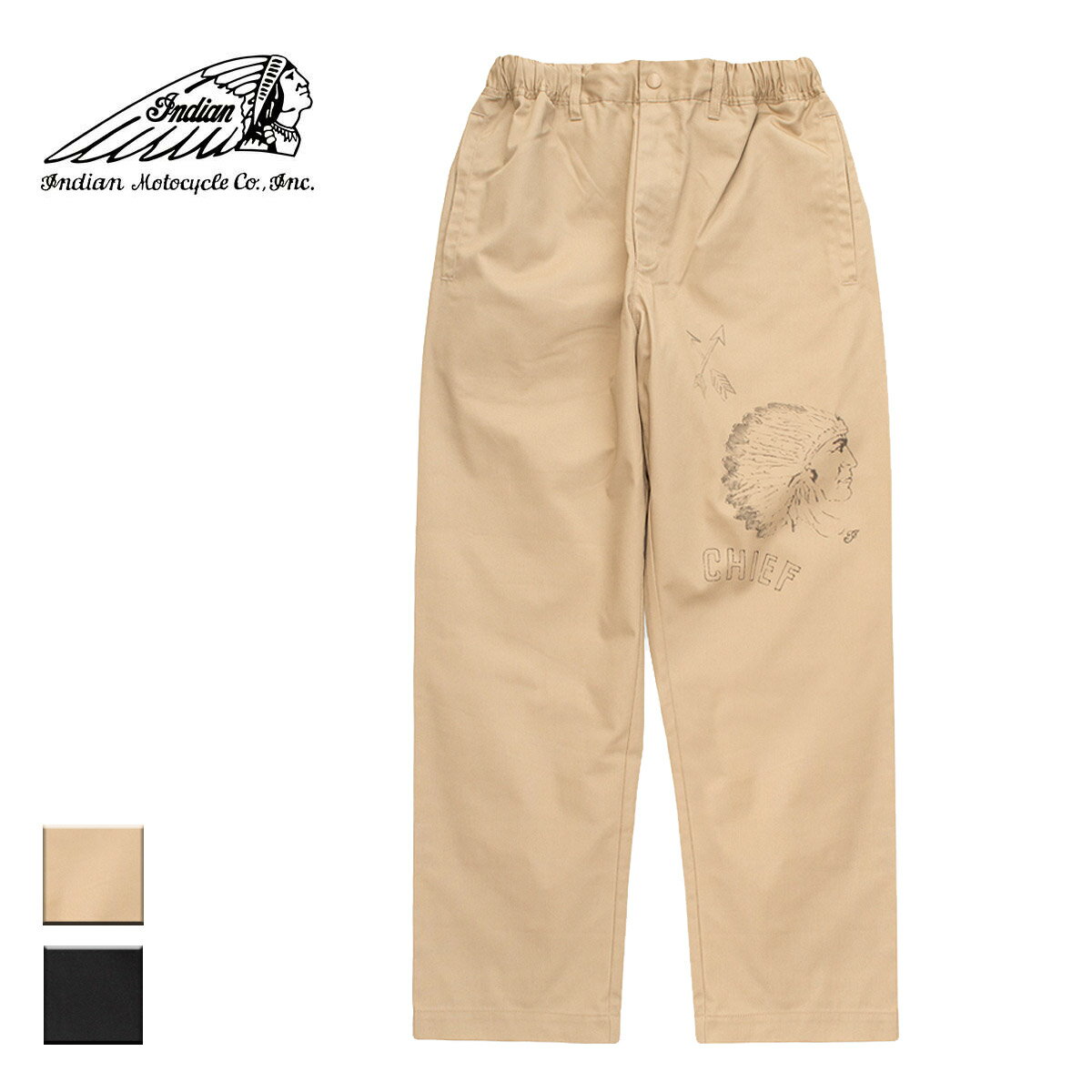 Indian インディアン Easy pants hand painted prints CHIEF メンズ ベージュ/ブラック M-L【インディアンモトサイクル インディアンモーターサイクル イージーパンツ パンツ ワークパンツ チノパン おしゃれ ブランド ネイティブアメリカン アメカジ 黒】