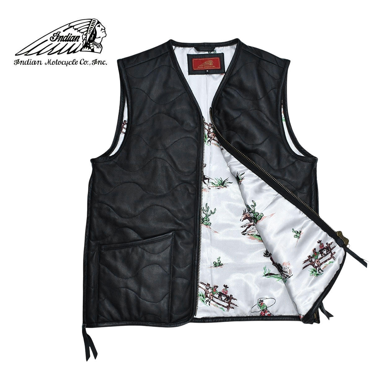【送料無料】 Indian インディアン Leather Quilt Vest メンズ/レディース ブラック M-XL 【インディアンモトサイクル インディアン...