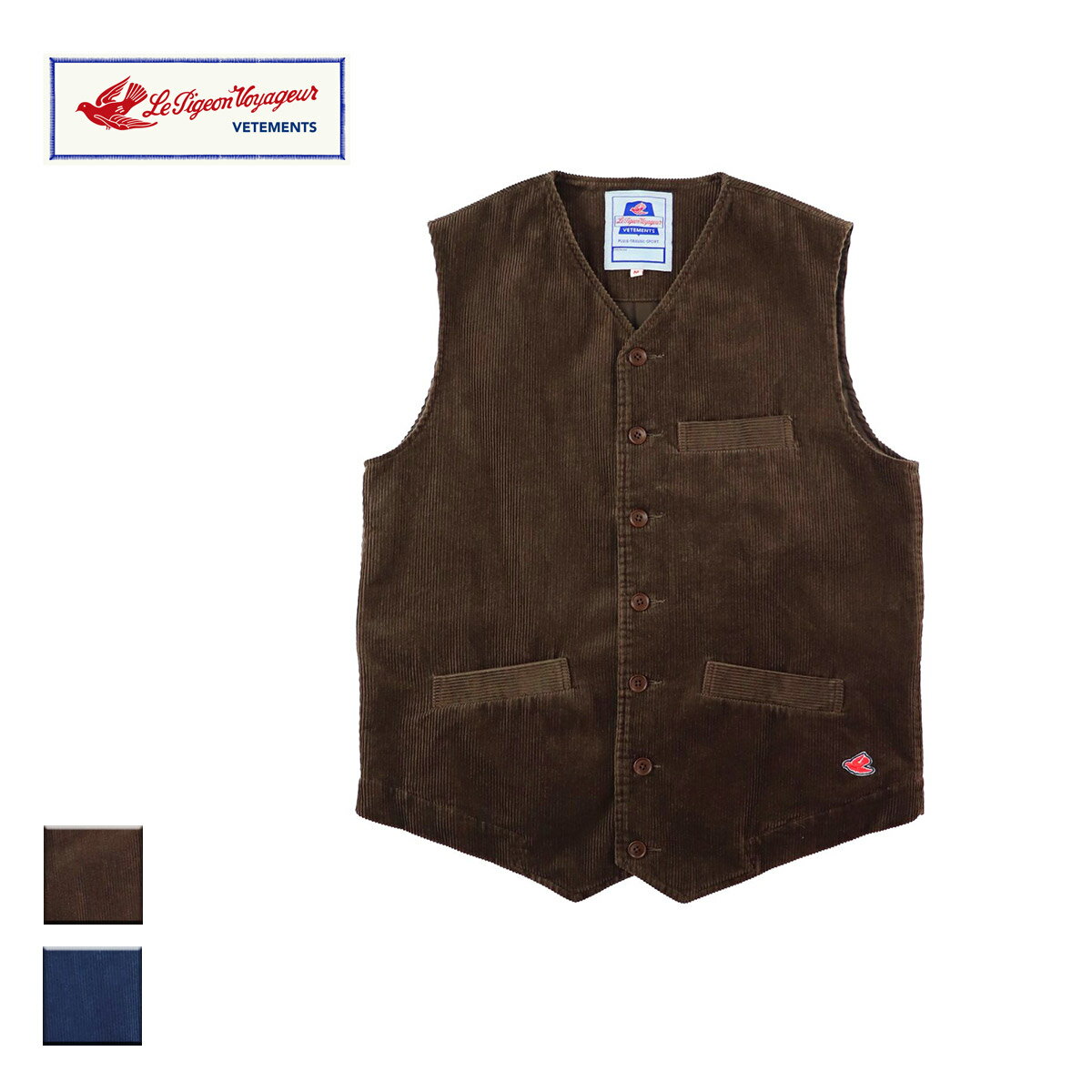 Le Pigeon Voyageur ル ピジョン ヴォワイヤジュール CORDUROY VEST メンズ/レディース ブラウン/ネイビー S-L PGB3-29M011