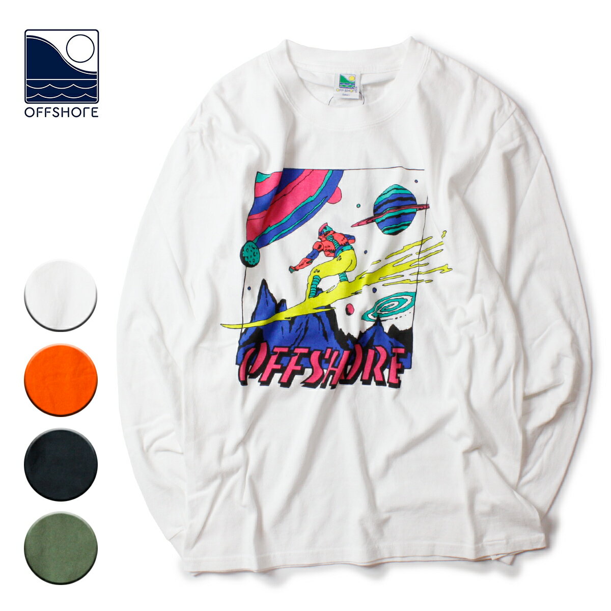 OFFSHORE オフショア SPACE SURFER L/S TEE メンズ/レディース ホワイト/オレンジ/ブラック/オリーブ S-XL OS19-1CS-006