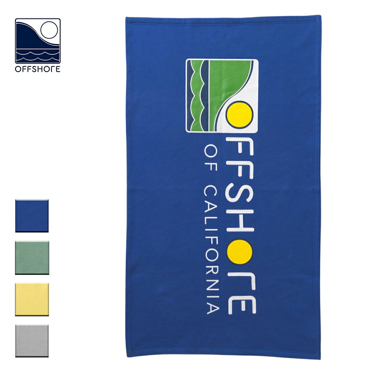 楽天BlueismOFFSHORE オフショア LOGO BLANKET メンズ/レディース ブルー/グリーン/イエロー/グレー OS OS21-2AC-008【ブランケット タオル バスタオル スポーツタオル ビーチタオル ロゴ ブラントロゴ おしゃれ ブランド サーフ アウトドア サーフブランド 青 緑 黄色】