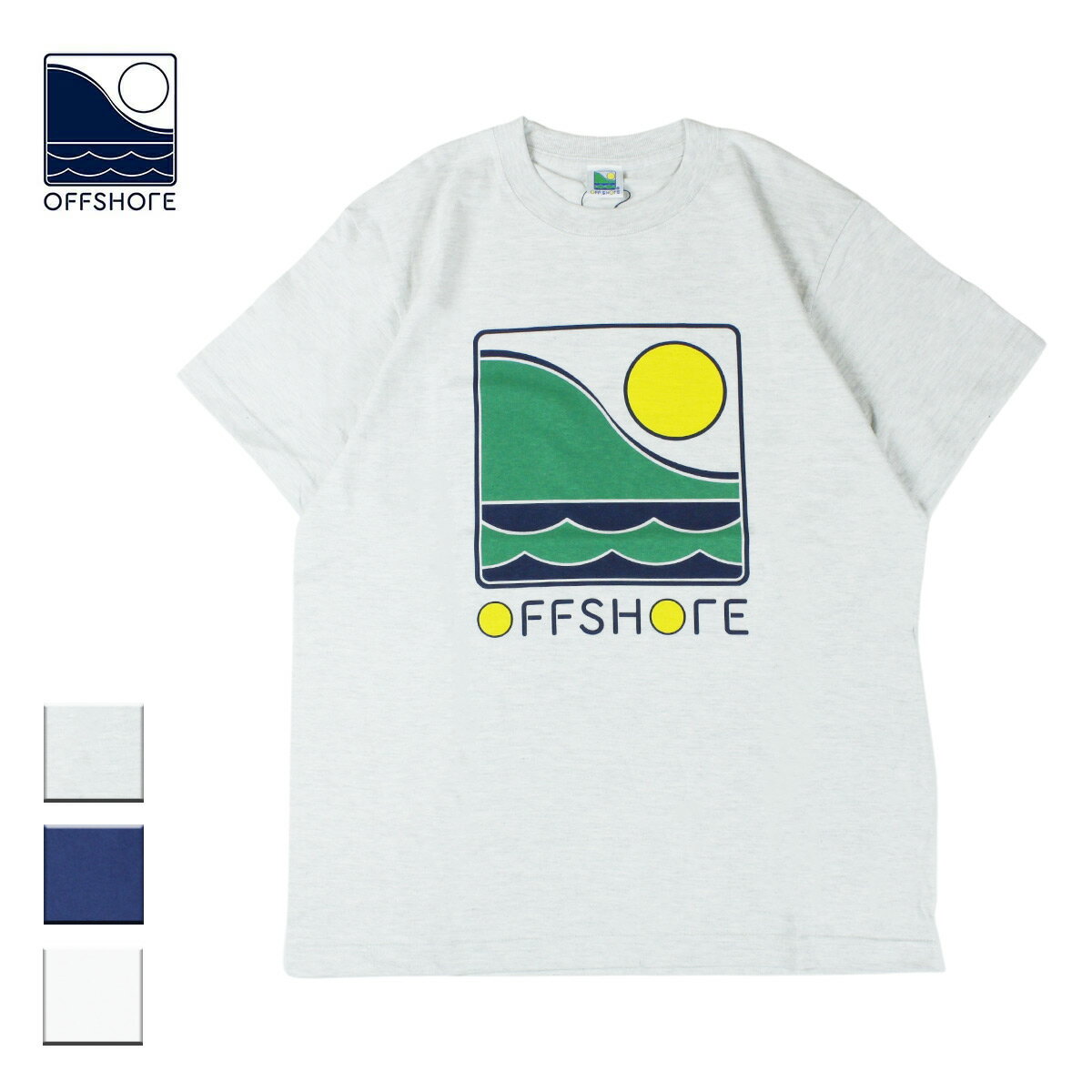 OFFSHORE オフショア OFFSHORE LOGO TEE メンズ/レディース ライトグレー/ブルー/ホワイト S-XL OS22-1CS-002【Tシャツ 半袖 カットソー ブランドロゴ ロゴ サーフ サーフブランド カリフォルニアスタイル おしゃれ ブランド 青 白】