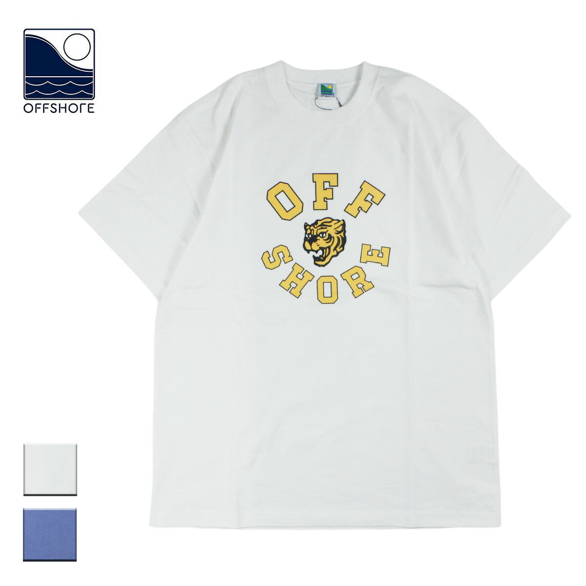 楽天BlueismOFFSHORE オフショア VT COLLEGE TEE メンズ/レディース オフホワイト/ライトパープル S-XL OS22-2CS-004【Tシャツ 半袖 カットソー トラ トラ柄 虎 虎柄 ラウンドロゴ ロゴ サーフ サーフブランド カリフォルニアスタイル おしゃれ ブランド 白 紫】