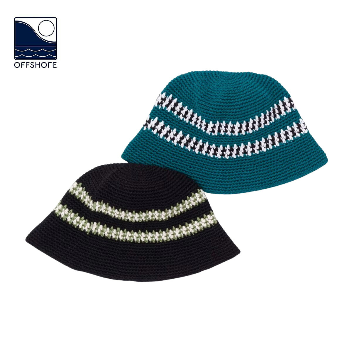 OFFSHORE オフショア CROCHET HAT メンズ/レディース ブラック/グリーン OS OS26-2AC-002 【クロシェハット サマーハット バケットハット ハット 帽子 リネン 手編み風 軽量 おしゃれ ブランド サーフ サーフブランド 黒 緑】