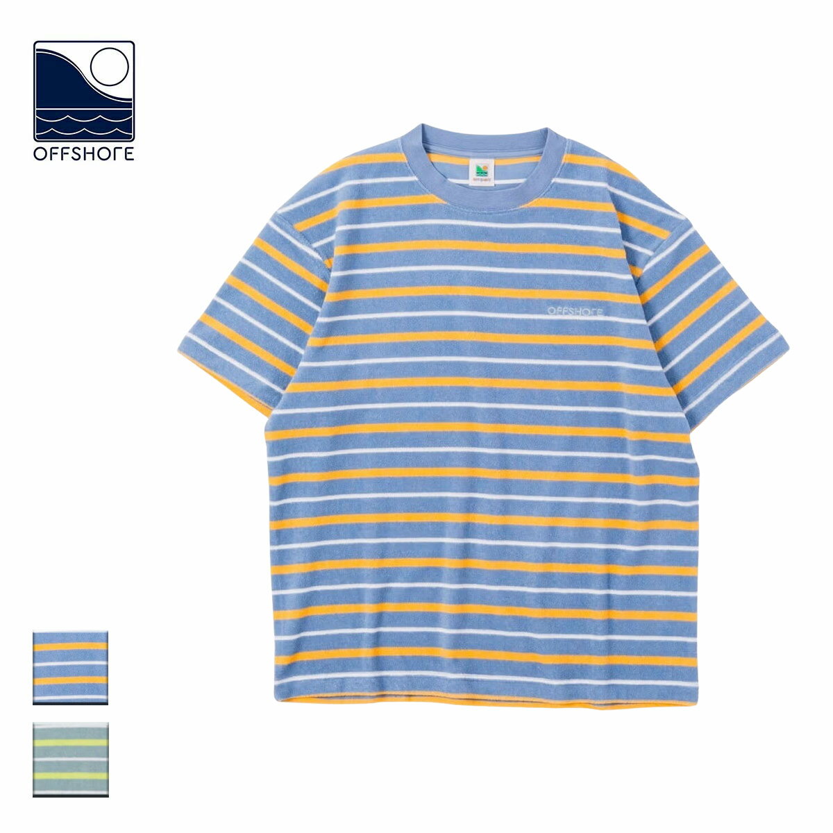 樂天商城 - OFFSHORE オフショア PILE BORDER TEE メンズ/レディース ブルー/グリーン S-XL OS26-2CS-005 【Tシャツ 半袖 半袖Tシャツ ボーダー ボーダー柄 パイル パイル生地 タオル生地 おしゃれ ブランド サーフ サーフブランド 青 緑】
