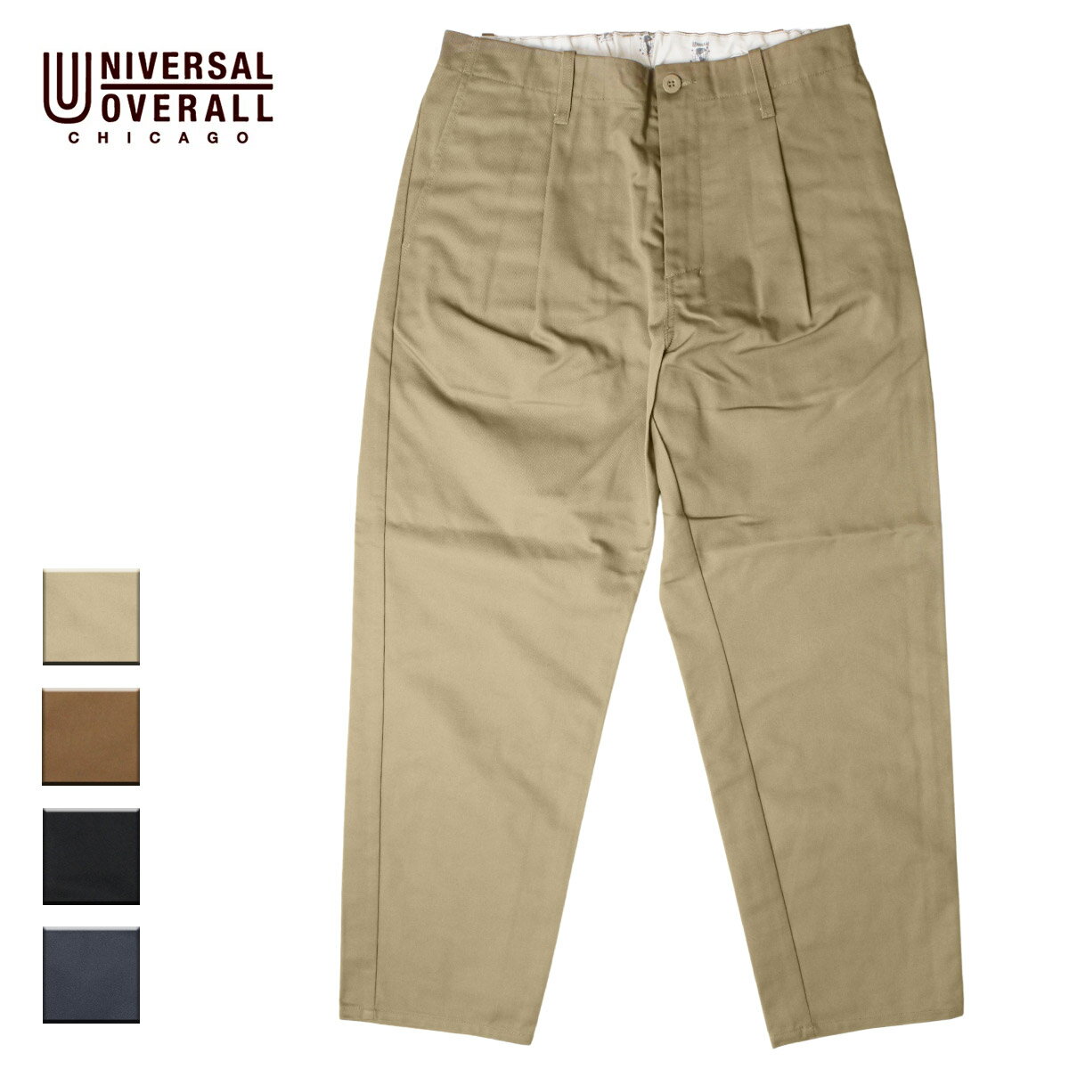 UNIVERSAL OVERALL ユニバーサルオーバーオール TUCK TAPERED メンズ ベージュ/モカブラウン/ブラック/チャコールグレー 28-36 T-05A【パンツ テーパード タックパンツ ワークパンツ チノパン チノパンツ 無地 おしゃれ ブランド ワークブランド アメカジ 茶色 黒】