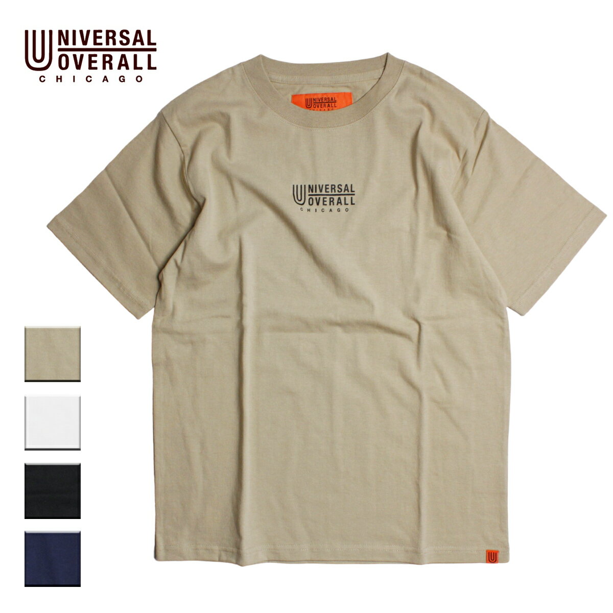 UNIVERSAL OVERALL ユニバーサルオーバーオール UO LOGO Tシャツ メンズ/レディース ベージュ/ホワイト/ブラック/ネイビー XS-XL U2023233-B【Tシャツ 半袖 カジュアル ロゴ ブランドロゴ おしゃれ ブランド ワークブランド アメカジ 白 黒 紺】