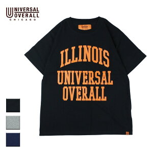 UNIVERSAL OVERALL ユニバーサルオーバーオール ILLINOIS PRINT TEE メンズ/レディース ブラック/ヘザーグレー/ネイビー M-XL U2223232-D【Tシャツ 半袖 フロントロゴ ビッグプリント イリノイ州 おしゃれ ブランド ワークブランド アメカジ 黒 白 紺】