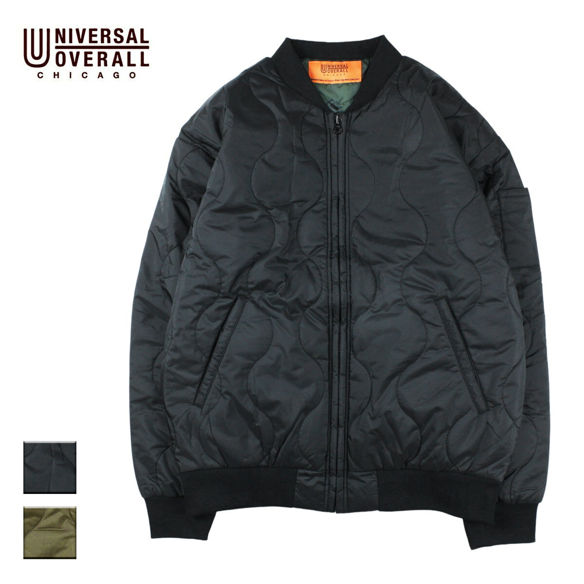 UNIVERSAL OVERALL ユニバーサルオーバーオール QUILT TEAM JACKET メンズ/レディース ブラック/オリーブ M-L U2233452【キルティングジャケット キルティング ジャケット アウター 防寒 暖かい 軽量 軽い おしゃれ ブランド アウトドア ワークブランド 緑 黒】