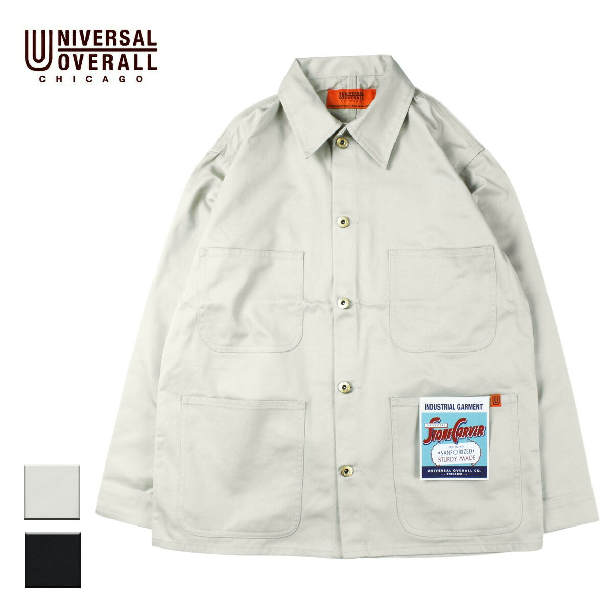 UNIVERSAL OVERALL ユニバーサルオーバーオール COVERALL JACKET メンズ/レディース アイボリー/ブラック M-L U23134225【カバーオールジャケット カバーオール ジャケット アウター ワークジャケット ツイル アメカジ ワークブランド おしゃれ ブランド 白 黒】