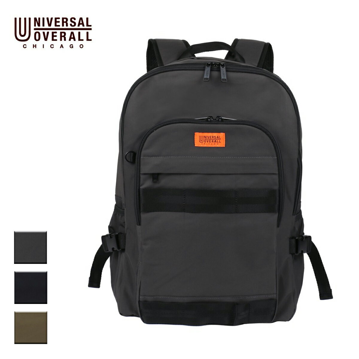 Rakuten - UNIVERSAL OVERALL ユニバーサルオーバーオール テープリュックサック メンズ/レディース チャコールグレー/ブラック/カーキ 30L OS UVO-236 【リュックサック バックパック バッグ 大容量 多機能 収納力 軽量 ブランドロゴ おしゃれ ブランド 黒】