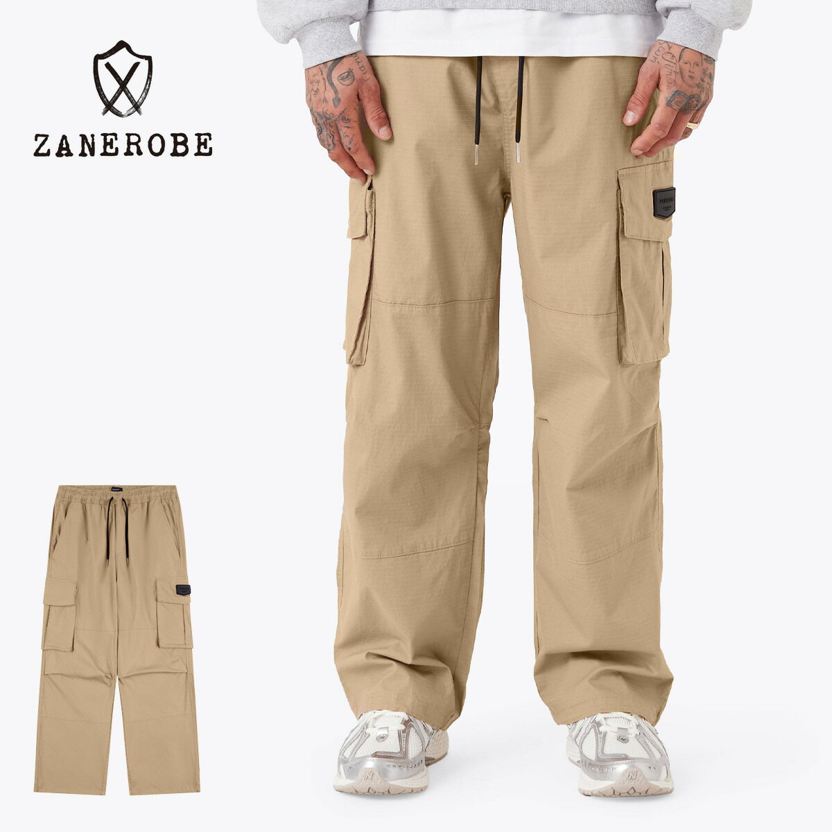 ZANEROBE ゼインローブ Parachute Pant メンズ タン 30-34【パラシュートパンツ ワイドパンツ カーゴパンツ ミリタリーパンツ イージーパンツ パンツ ワイド 太め 無地 シンプル おしゃれ ブランド ベージュ】