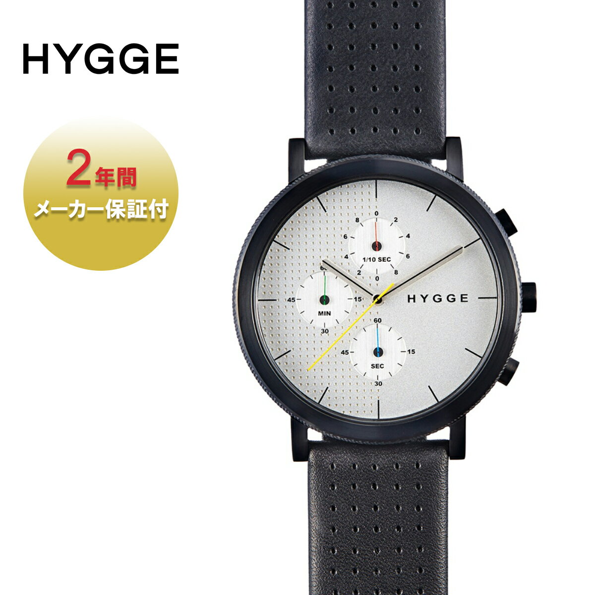 HYGGE ヒュッゲ LEATHER WHITE DIAL BLACK CASE メンズ/レディース ブラックXシルバー FREE HGE020002