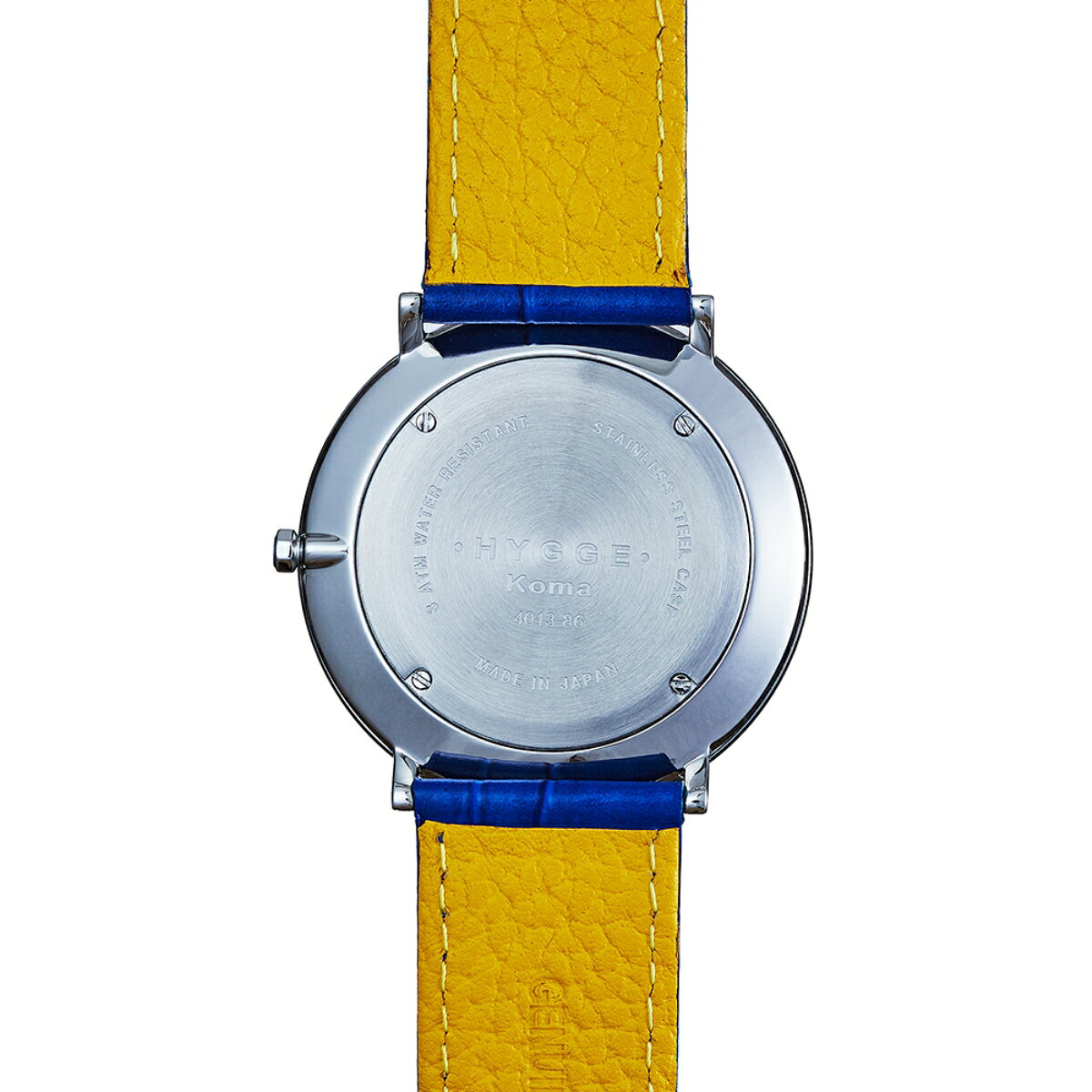HYGGE ヒュッゲ Koma メンズ/レディース ブルーXイエロー FREE HGE020086【腕時計 時計 北欧 日本 日本製 丸型 アナログ 防水 レザー レザーバンド 革 シンプル カジュアル プレゼント ギフト 誕生日 おしゃれ ブランド 青 黄色】