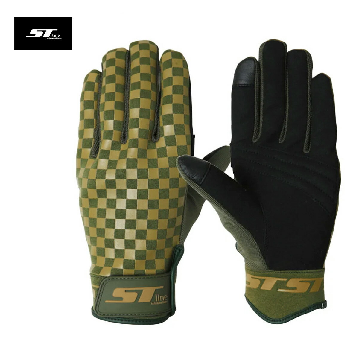 【送料無料】 ST line エスティライン S-Class メンズ/レディース ベージュ×オリーブ S-XL 【グローブ 手袋 スマホ対応 チェッカー チェッ...
