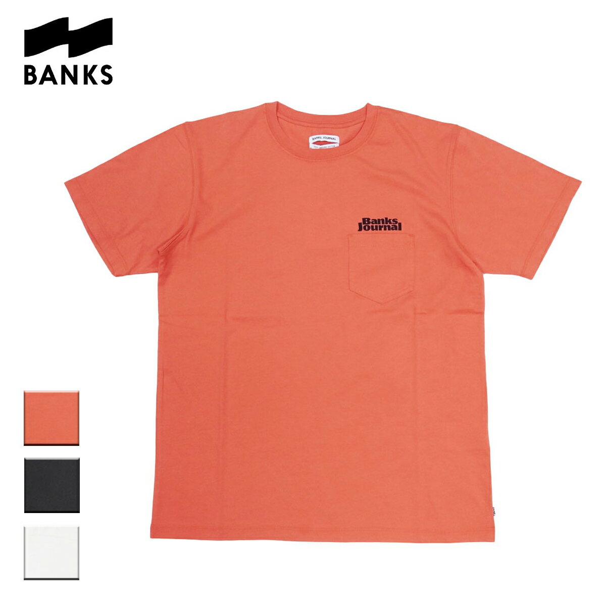 BANKS バンクス ROLLER TEE メンズ/レディース ライトレッド/ブラック/オフホワイト S-L ATS0496 OOO【Tシャツ 半袖 ポケット ポケT 胸ポケ ブランドロゴ サーフ系 オーガニックコットン ブランド サーフ サーフファッション サーフブランド 黒 白】