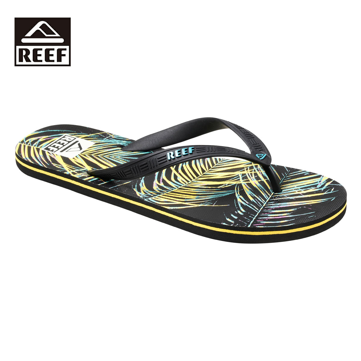 REEF リーフ REEF SEASIDE PRINTS メンズ トロピカルドリーム 8-10インチ CI6546【サンダル ビーチサンダル 靴 ヤシの木 ヤシ デザイン 柄 ラバーソール ラバー サスティナブル カジュアル おしゃれ ブランド アウトドア サーフ サーフブランド 黒 黄色】