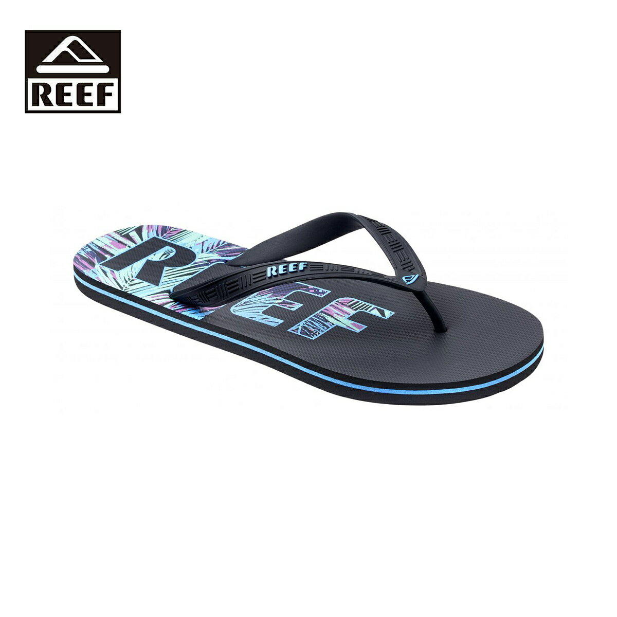 REEF リーフ REEF SEASIDE PRINTS メンズ ネオンブラック 8-11インチ CJ0309【サンダル ビーチサンダル 靴 ストライプ 柄 ラバーソール ラバー サスティナブル カジュアル おしゃれ ブランド アウトドア サーフ サーフブランド 黒】