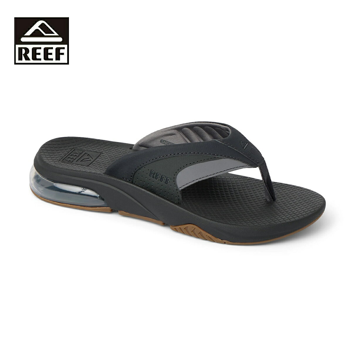 REEF リーフ FANNING + メンズ ブラック×ガム 26-29cm CJ9039 【サンダル ビーチサンダル ビーサン 靴 ボトルオープナー ガムソール カジュアル おしゃれ ブランド 海 プール ビーチ キャンプ アウトドア サーフ サーフブランド 黒】