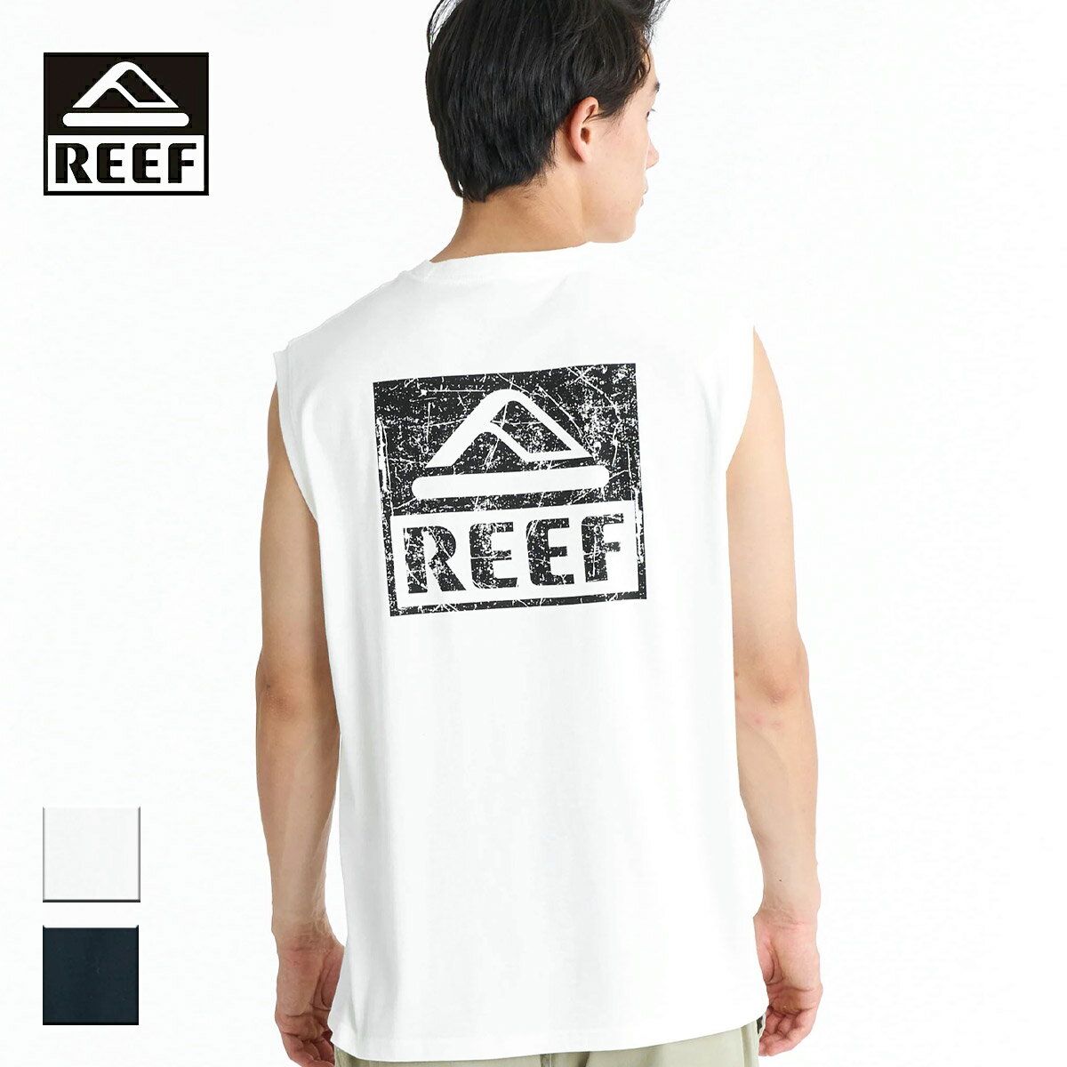 REEF リーフ BOX LOGO TANK メンズ/レディース ホワイト/ブラック S-XL 【タンクトップ ノースリーブ ボックスロゴ ロゴ ブランドロゴ バックプリント おしゃれ ブランド サーフ サーフブランド 白 黒】