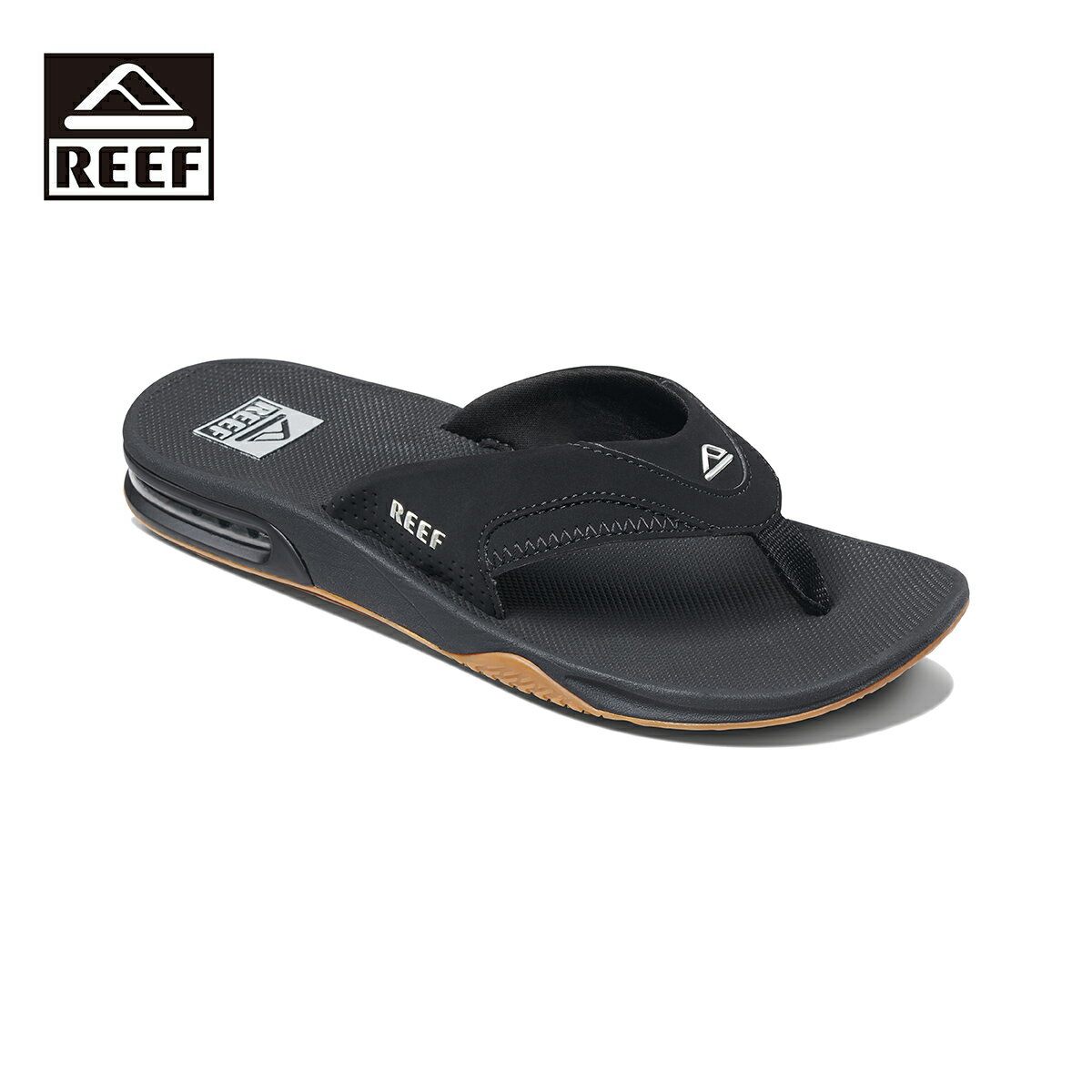 REEF リーフ FANNING メンズ ブラック/シルバー 8-11インチ RF002026BLS【サンダル ビーチサンダル 靴 ミック・ファニング 高反発 ジャージ素材 ガムソール エアパッグ ボトルオープナー ラバー ガム おしゃれ ブランド アウトドア サーフブランド 黒】