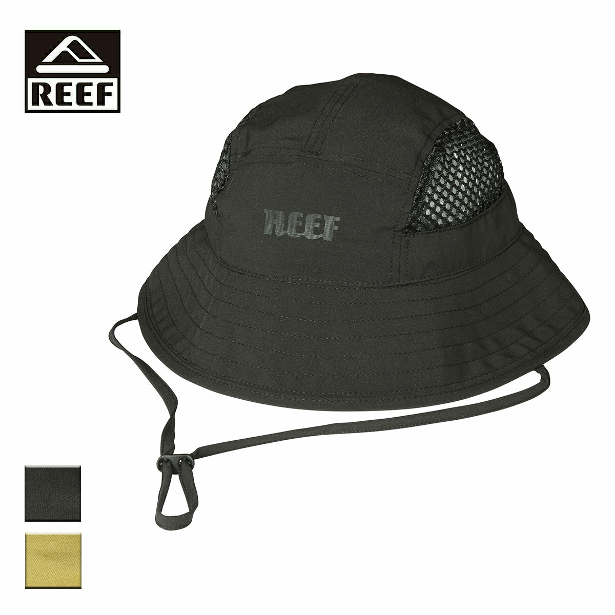 REEF リーフ BAJA MESH HAT メンズ/レディース ブラック/オリーブ FREE RFACM2404【ハット メッシュハット バケットハット バケハ 帽子 メッシュ 軽量 ひも 紐 ロゴ ブランドロゴ おしゃれ ブランド アウトドア サーフ 黒】