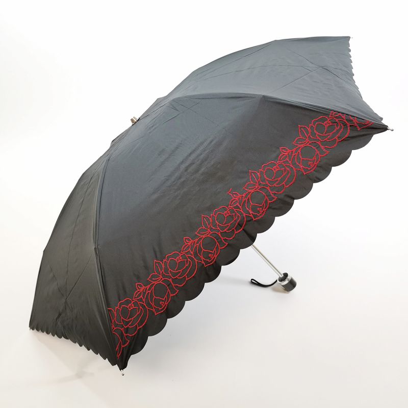 【送料無料】27553BK C/C2駒バラ刺繍&裾ヒートカット ミニ 27553 ブラック HYGGE ヒュッゲ スギタ 晴雨兼用傘 日傘 雨傘 アンブレラ UVカット 遮光 コンパクト 軽量