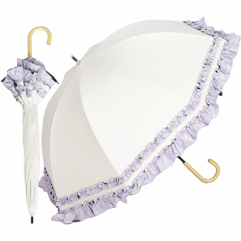 【送料無料】ショート丈日傘 ラタン深張 colon FRILL ダブルフリル オフ×パープル [M50SQ-081API-off-purple]