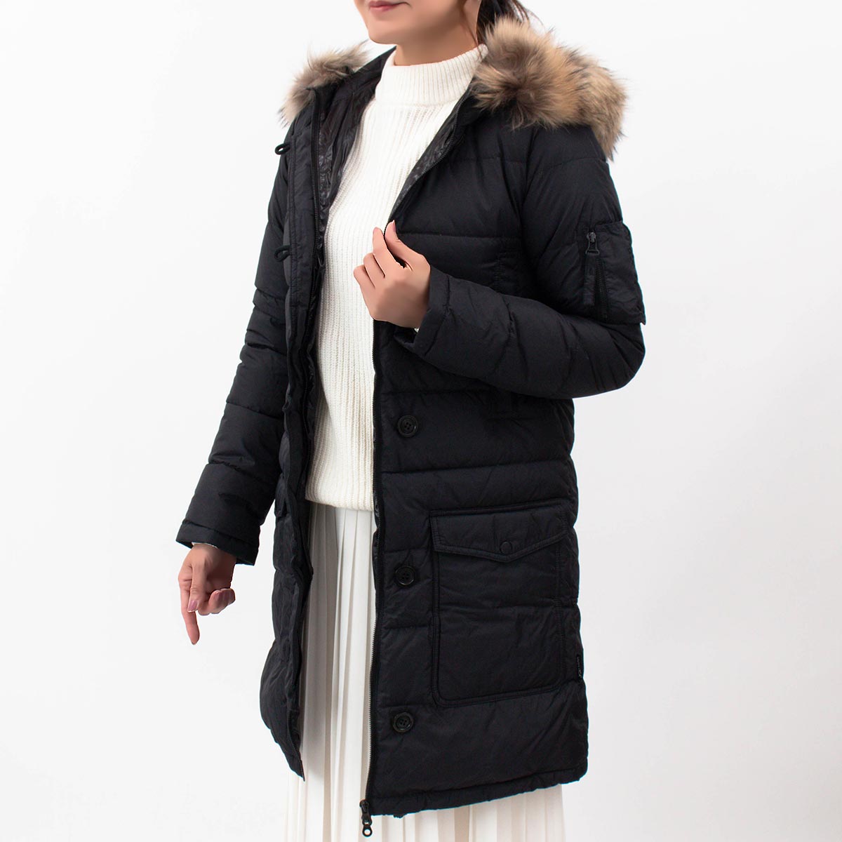 デュベティカダウンコート アウター レディース コルチラ フード付き 着脱可能ファー付き ブラック 182-D.1760N00 1162 MFN 999