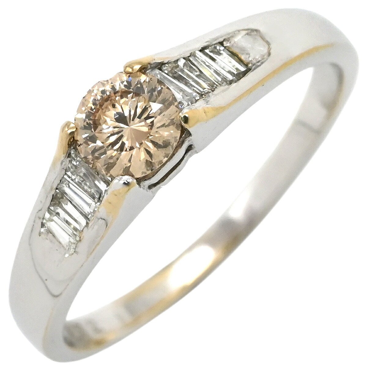 樂天商城 - リング 指輪 SI1 ダイヤ 0.380ct ホワイトゴールド K18WG Au750 18K 18金 ファンシーブラウン テーパーカット 13.5号 【中古】