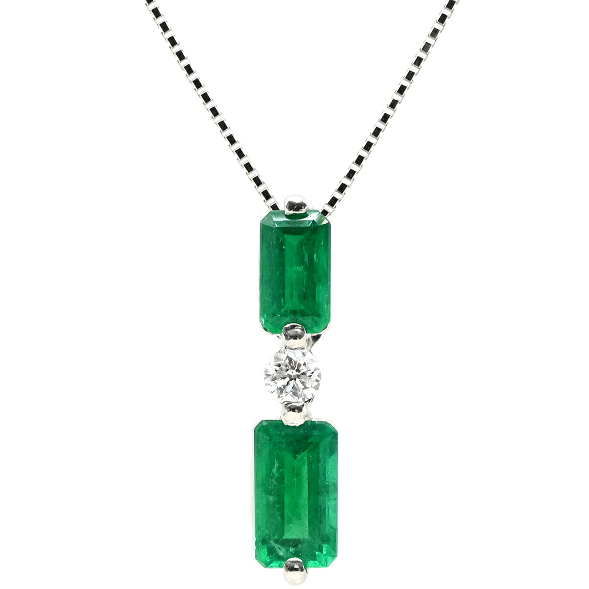 Rakuten - ネックレス エメラルド 1.53ct ダイヤ ペンダント プラチナシルバー 緑 スクエア エメラルドカット ベネチアンチェーン プラチナ 【中古】